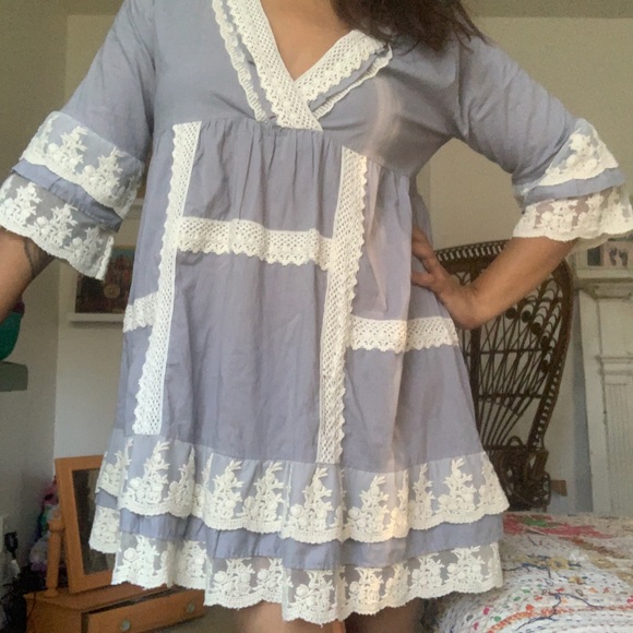Velzera EUC blue and white lace bohemian dress - Picture 7 of 16